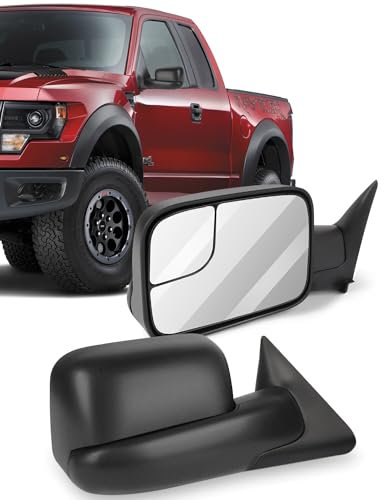 ECCPP Black Manual adjusted Side View Mirror Tow Towing Mirrors Left & Right Pair Set for 94-01 Dodge Ram 1500, 94-02 Ram 2500 3500 Truck by ECCPP