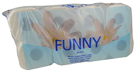 Toilettenpapier Funny von Plock, 3-lagig, Motivprägung, weiß, 8 x 8 Rollen, 64 Rollen