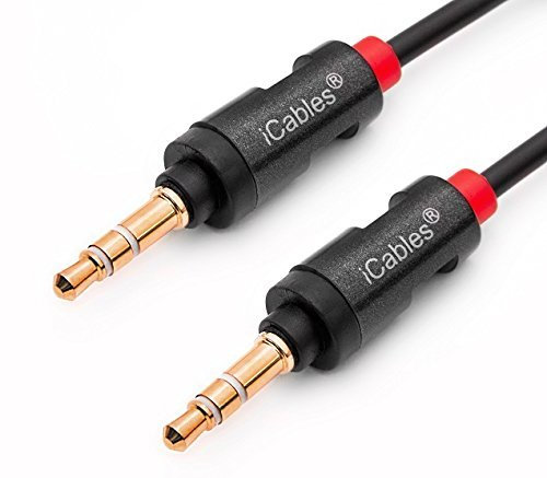 iCables 3.5mm Audio Cable - Aux Headphone Lead - Stereo Gold Plated Mini Jack Male to Male Auxiliary TRS Cord - Compatible with Earphone, Car Speaker, Amp Soundbar, TV, PC, Laptop, MP3 Player, Tablet, mobiles and more - Length = 9.8ft / 3M