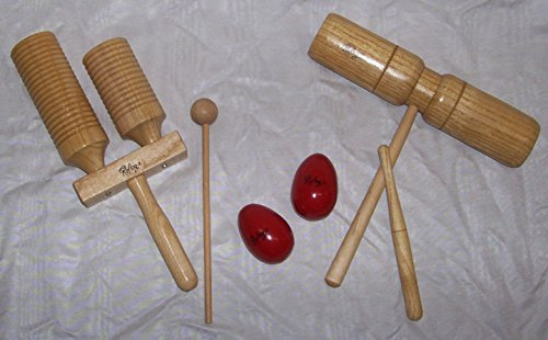 Blocco 3 Percussioni in legno,WoodBell, 2 Tubi,Coppia Ovetti shaker