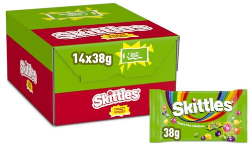 Skittles Crazy Sours, Fruchtbonbons Großpackung 14 x 38, Saure Kaubonbons mit Fruchtgeschmack, Vegane Snacks (532g)