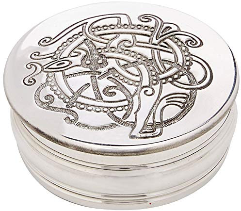 I LUV LTD Pewter Trinket Box Round with Entwined Scottish Celtic Dragon on Lid 50mm