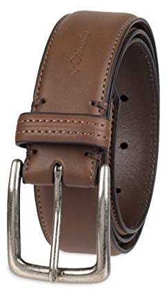 Columbia Men's Casual Leather Belt -Trinity Style for Jeans Khakis Dress Leather Strap Silver Prong Buckle Belt,Brown,56