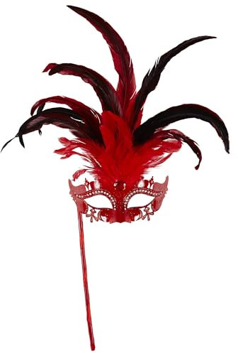 W WIDMANN MILANO Party Fashion, Marchesa Maske, raffiniertes Design in Rot und Schwarz, funkelnde Strasssteine, vielseitig für alle Anlässe, luxuriöse Details, garantierte Qualität
