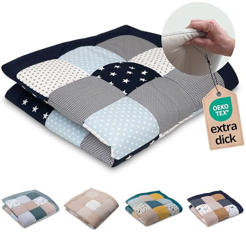 ULLENBOOM Krabbeldecke für Baby 140x140 cm, 100% OEKO-TEX Materialien, Made in EU, Dick & weich gepolstert, Blau Hellblau Grau - ideal als Babydecke, Krabbelmatte & Spieldecke Baby