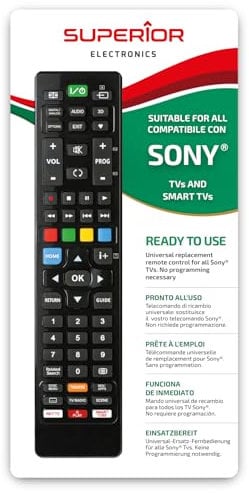 Superior Electronics Universal Replacement Sony - Telecomando Universale per Tutti i Televisori Sony - Pronto all’Uso Senza Programmazione - Compatibile con Smart TV Sony - Nero - SUPTRB005