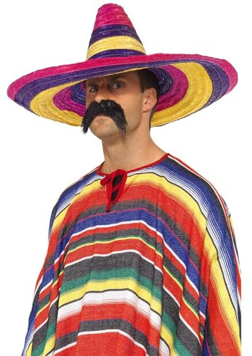 Smiffys Large Sombrero, Multi-Coloured , Cowboys and Indians Fancy Dress, Adult Dress Up Hats