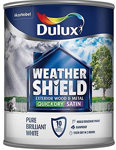 Dulux Weather Shield Quick Dry Satin Paint, 750 ml - Pure Brilliant White - Packaging May Vary