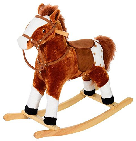 HOMCOM Schaukelpferd Kinder Schaukeltier Plüsch Schaukel Pferd Baby Schaukelspielzeug Geschenk für Kinder (braun)