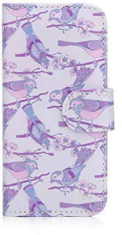 32nd Floral Series - Design PU Leather Book Wallet Case Cover for Apple iPhone 5, 5S, Designer Flower Pattern Wallet Style Flip Case With Card Slots - Iris Birds