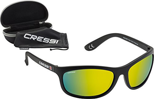 Cressi ROCKER Polarised Sunglasses for Men, Black/Yellow Mirrored Lens