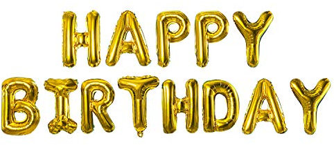 TRIXES Gold 'HAPPY BIRTHDAY' Party Balloon Letters -16 tall Birthday Banner - Celebration Decoration