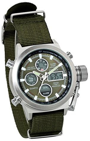 JewelryWe Orologi Sport Militare Noctilucente, Movimento al quarzo giapponese, Cinturino in nylon esterna impermeabile, Orologi da uomo, Verde