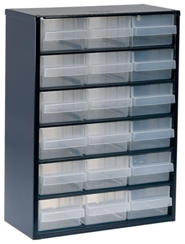 raaco Kleinteilemagazin C9-18 mit 18 Schubladen, Tragkraft 20 kg, 15 x 30.6 x 41.7 cm, geeignet für Wandmontage, Schraubenregal für Kleinteile für Werkstatt Ordnungssystem