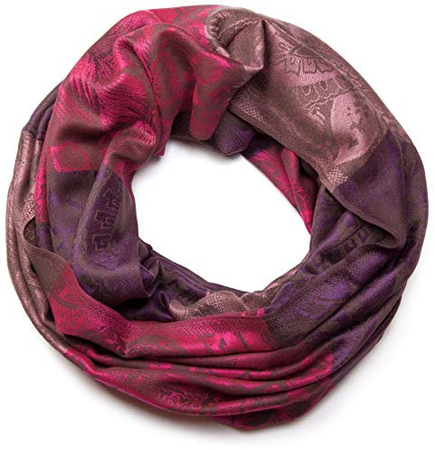 styleBREAKER Damen Loop Schlauchschal mit Blumen, Hibiskus Blüten, Paisley Muster, warm und weich, Tuch, Schal 01018058, Farbe:Violett-Pink-Rosa