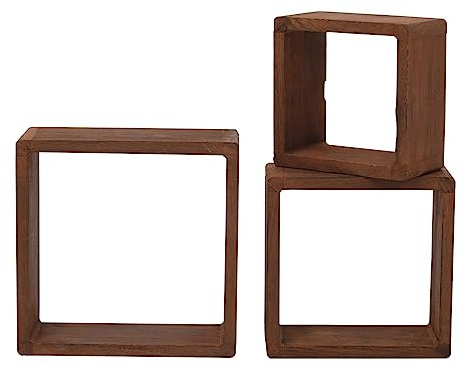 Rebecca Mobili 3er Set quadratischer Wandregale, Bücherregale aus Holz, Regale für Schlafzimmer Wohnzimmer – Maße: 26 x 26 x 9 cm (HxLxB) – Art. RE4180