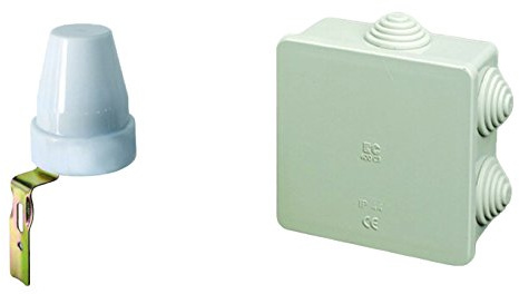 Electraline 92278 Interruttore Crepuscolare per Uso Esterno IP44 e Scatola Cablaggi, 80 x 80 mm