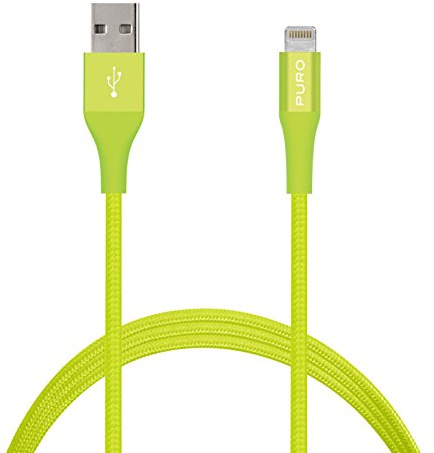 Puro CAPLTFABRIC2GRN Cavo MFI in Tessuto e Connettore Alluminio per Dispositivi Lightning, 2.4A, 1 m, Verde Lime