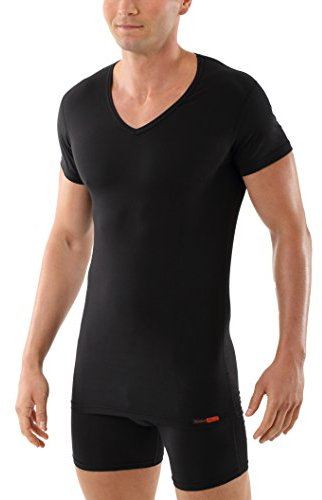 ALBERT KREUZ Camiseta Interior Negra para Hombre con Cuello de Pico, de Manga Corta y de algodón elástico 04/S