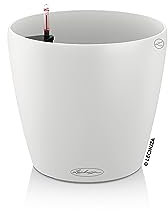 Lechuza Classico, vaso colorato per fiori tradizionale, rotondo, autoirrigante, plastica, Smooth White, 35