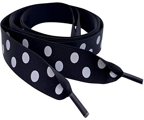 My Ribbon Laces Cordones planos de satén con lunares negros para entrenadores, zapatillas deportivas, zapatillas deportivas, zapatillas de gimnasio, botas de tobillo, negro lunares, 120cm / 47 Inches