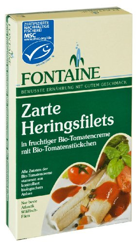 Fontaine Zarte Heringsfiltes in Bio Tomatencreme 200g Fischkonserve, 3er Pack (3 x 200 g)