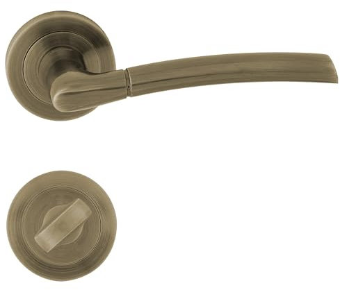 domino Türgriff Drückergarnitur WC - Badezimmer Set Rund-Rosette Türbeschlag für Badezimmertüren Set WC - Rosetten-Garnitur Türklinke aus Aluminium Bronze Türdrückergarnitur PRESTO-R M3