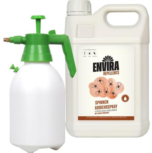 Envira Spinnenspray 5 Liter + 2L Drucksprüher - Spray mit Langzeitwirkung gegen Spinnen, Winkelspinnen, Kreuzspinnen, Weberknecht - Effektive Spinnenabwehr