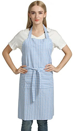 Jennice House Gingham Schürzen Vintage Chef Bib Check Schürzen aus reiner Baumwolle (Blau)