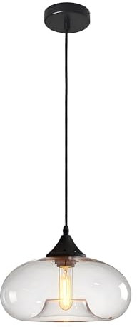 HJXDtech Suspension Luminaire Industriel Vintage avec Abat-Jour en Verre Soufflé 28cm - Lampe Suspendue Plafond E27 pour Cuisine, Salon & Salle à Manger (Clair)