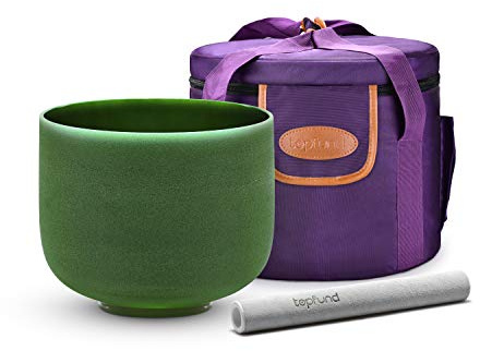TOPFUND Green F Note Crystal Singing Bowl Heart Chakra 25.4 cm with Heavy Duty Carrying Case and Singing Bowl Suede Striker