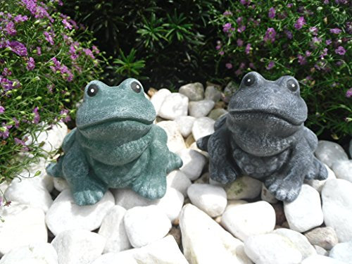 STEINFIGUREN SPICKER Steinfigur Frosch 2er Set 129/1, 129/4, Gartenfigur Steinguss Tierfigur Basaltgrau, Grün Patina