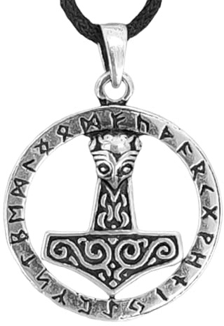 Thorshammer Anhänger aus 925 Sterling Silber mit Kette 45-65 cm