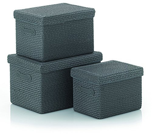 Kela 31280 Korb-Set RIMOSSA 3 Stück mit Deckel aus Stroh grau