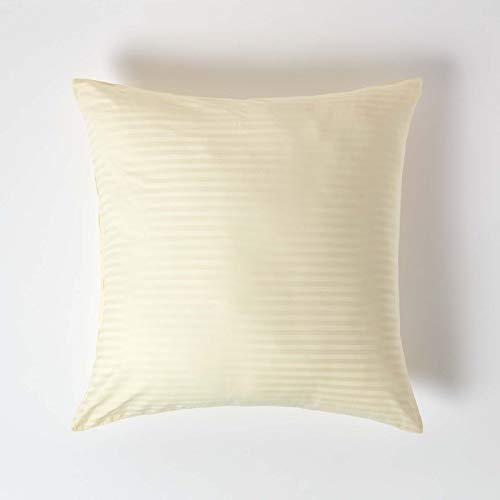 HOMESCAPES Pastel Yellow Pure Egyptian Cotton Euro Size Pillowcase 80 x 80 cm 330 TC 500 Thread Count Percale Equivalent Satin Stripe Pillow Case with Zip