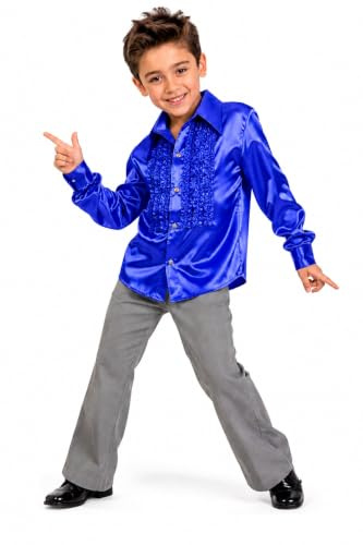 Das Kostümland 70er Jahre Satin Rüschenhemd Johnny für Kinder | Schwarz
