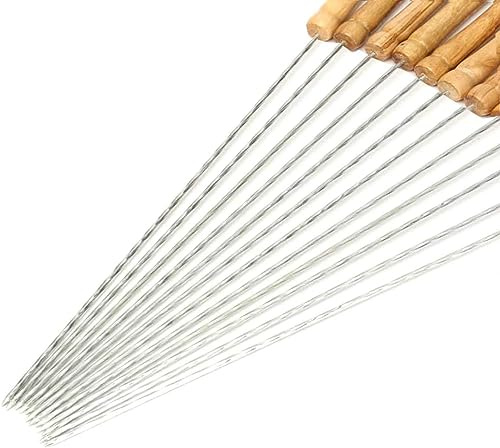 HAKSEN 12 PCS Skewers for Grilling, Kabob Skewers with Wood Handle, Reusable BBQ Barbecue Sticks for Marshmallow, Hot Dog, Meat, Vegetable, Camping Cookware Grill Cooking, 11.7 (Including Handle)