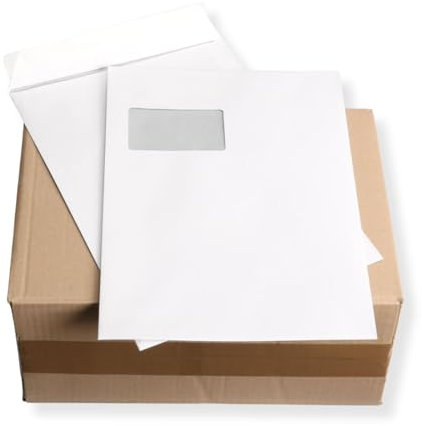 250 Stück Versandtaschen Briefumschläge C4 A4 weiß haftklebend mit Fenster 229x324 mm HK