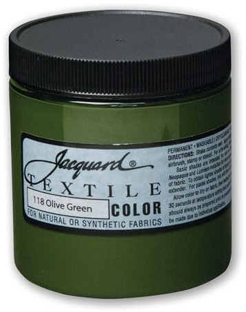Jacquard Fabric Paint for Clothes - 8 Oz Textile Color Olive Green Leaves Fabric Soft - Permanent and Colorfast - Professional Quality Paints Made in USA - Holds up Exceptionally Well to Washing