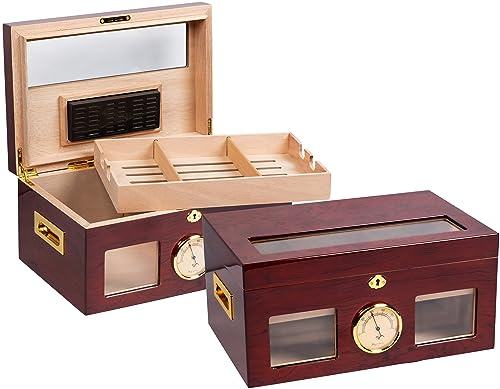 Prestige Import Group - The Valencia Glass Top Cigar Humidor - Capacity: 120 - Color: Cherry