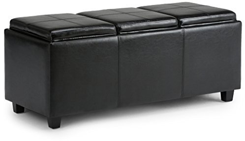 SIMPLIHOME Avalon 42 Wide Vegan Leather Storage Ottoman in Midnight Black