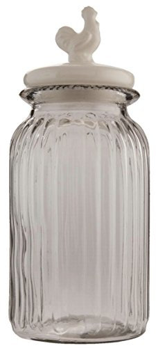 6GL1264XL Clayre & Eef - Bocal en verre avec couvercle - Vase / conteniteur - transparent - Coq ca. 14 x 35 cm