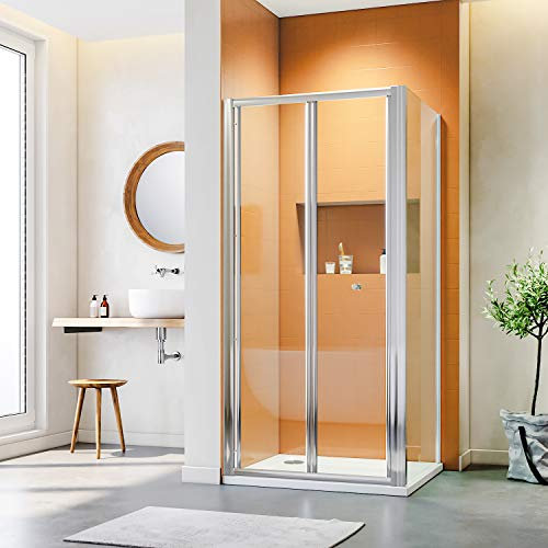 ELEGANT 1000x800mm Bifold Shower Door Folding Shower Screen with Side Panel, Inward Sliding Open Wetroom Shower Enclosure Cubicles