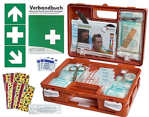 Erste-Hilfe-Koffer KITA PLUS -Paket 1- nach aktueller DIN/EN 13157 für Betriebe + DIN/EN 13164 für KFZ - inkl. 1. Hilfe-Aufkleber