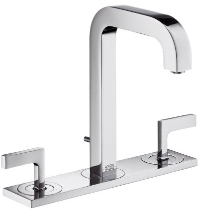 Hansgrohe Waschtisch-Dreilochbatterie Citterio mit Hebelgriff, Platte und Garnitur, 140 mm, verchromt, 39136000