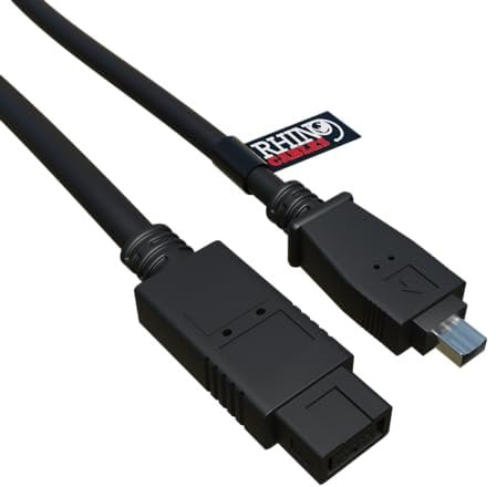 rhinocables - Firewire Cable | 9 Pin to 4 Pin IEEE 1394 | Fast Data Transfer | Audio & Video Connectivity for PC & Camera | Versatile Length Options, Black, 2m