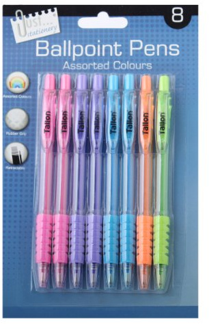 Just stationery 8 Ballpoint Pens 5 Pastel Colours 5636