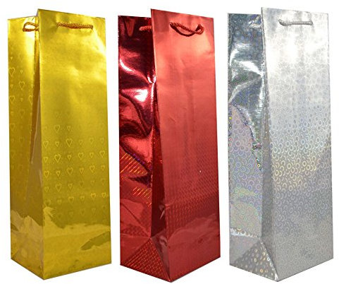 3 Assorted Holographic Wine Bags Wine Bottle Holder Christmas Xmas Gifts Wrap Wedding Anniversary Birthday Present