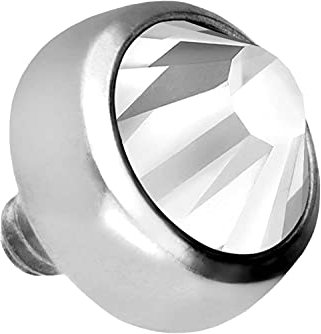 PIERCINGLINE Titan Piercing Dermal Anchor Aufsatz Ersatz DISC + KRISTALL Silberfarben Kristallklar 6 mm