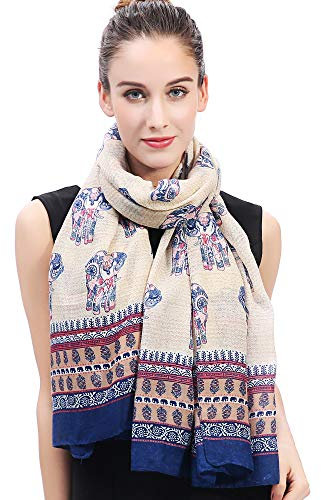 Lina & Lily Damen Schal Tuch mit Elefanten (Beige/Blau/Rot)